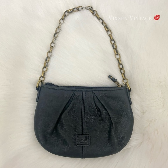 Fossil Handbags - VINTAGE Y2K FOSSIL CHAIN STRAP 'LEATHER SHOULDER MINI BAG' IN BLACK